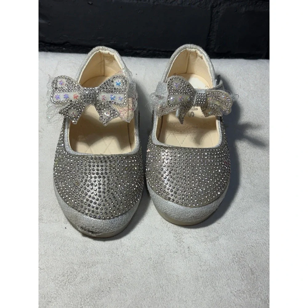Kids Dress Shoes Girls 11 Silver Rhinestone Mary Jane